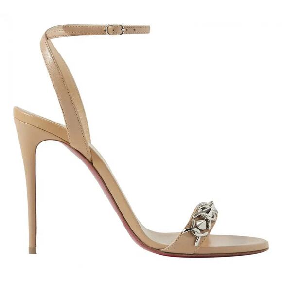 Christian Louboutin Loubigirl Chain 100 Nude Kid Ankle Strap Sandal Heel Pump 40 - Picture 1 of 12